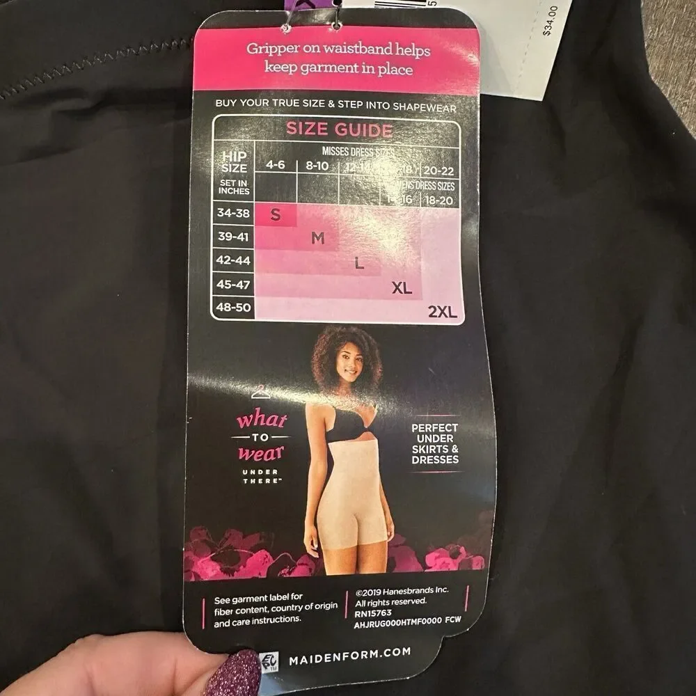 Maidenform Women's Light Control High-Waist Thigh Slimmer DM2561 2XL Black short